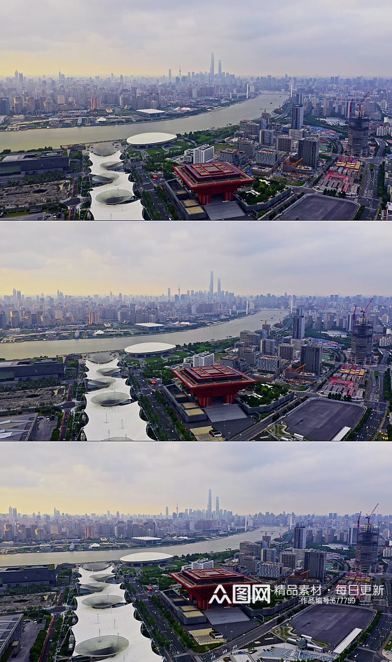 上海世博园天际线航拍视频素材