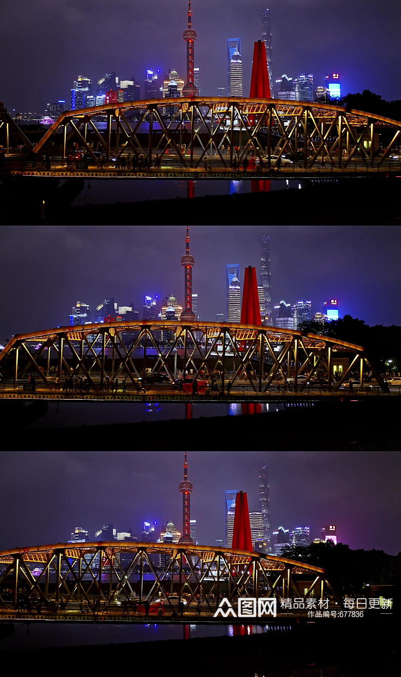 上海外白渡桥夜景动态航拍视频城市夜景素材