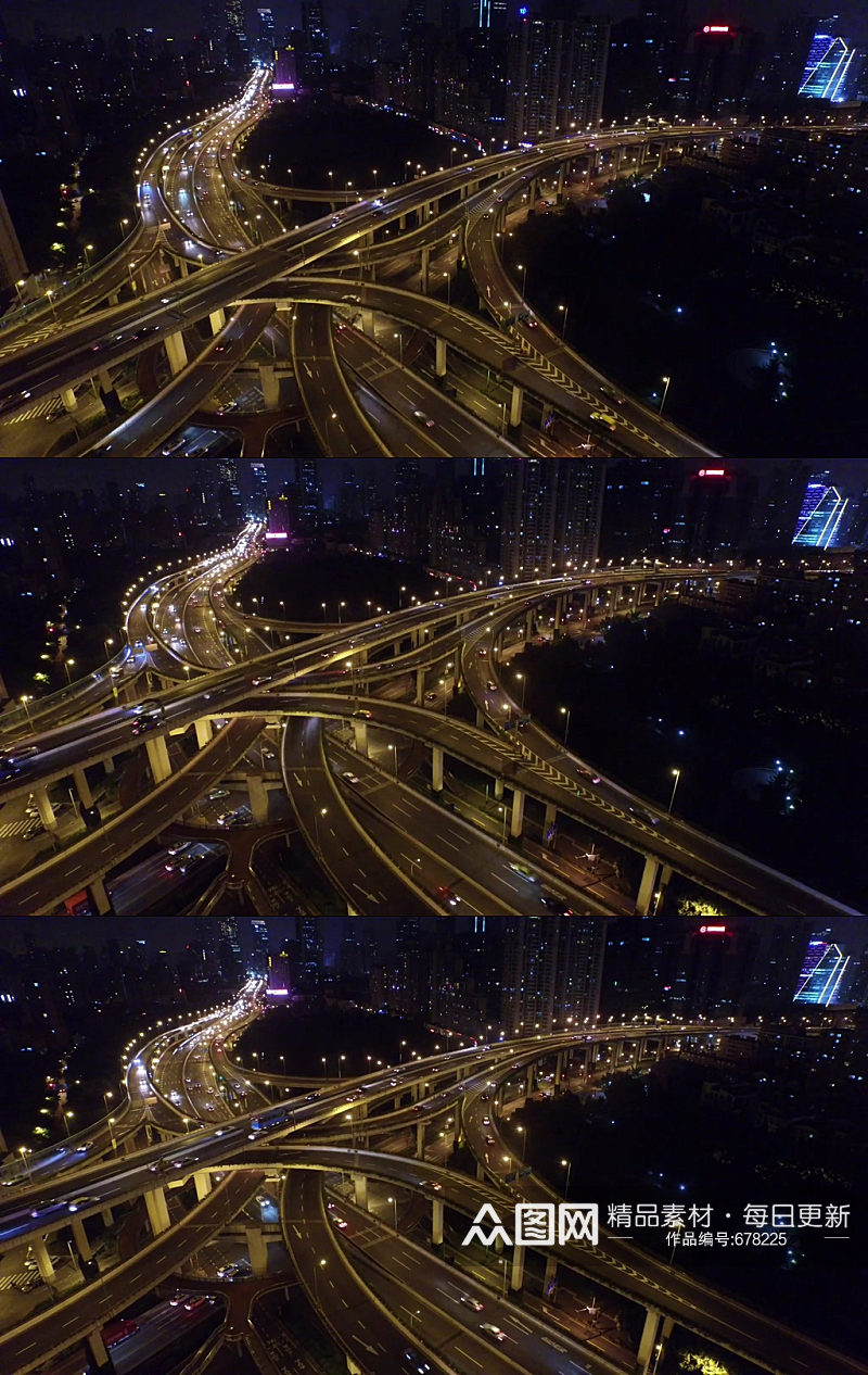 上海夜景立交桥夜景航拍素材