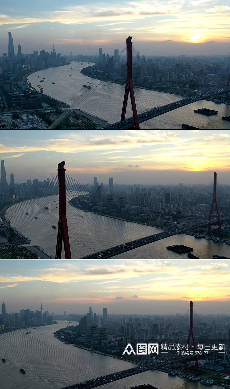 上海黄浦江杨浦大桥航运视频素材