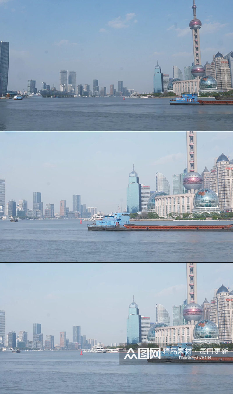 上海黄浦江东方明珠下的游船素材