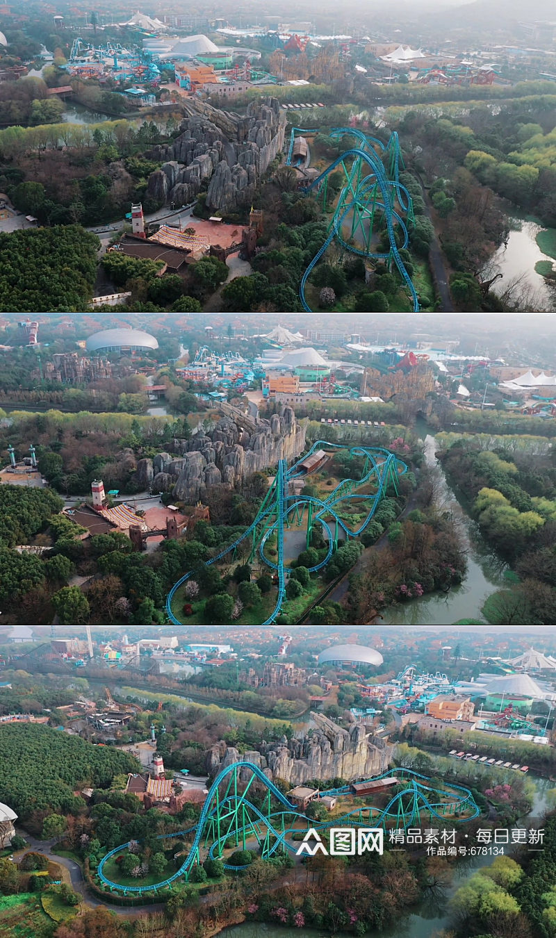 上海欢乐谷蓝月飞车过山车视频素材