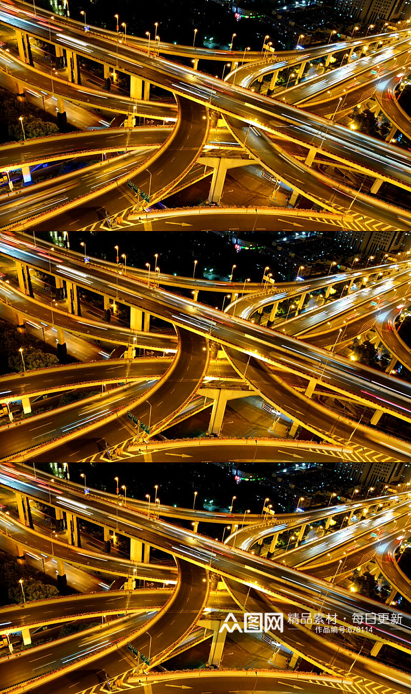 上海高架桥车水马龙航拍夜景延时城市夜景素材