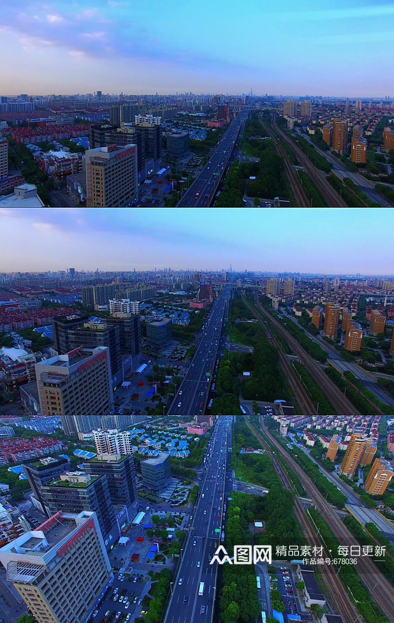 上海城市天际线清晨航拍素材