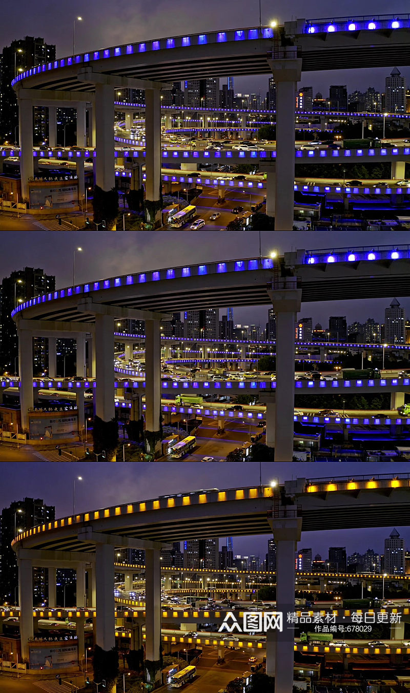 上海城市立交桥夜景航拍素材