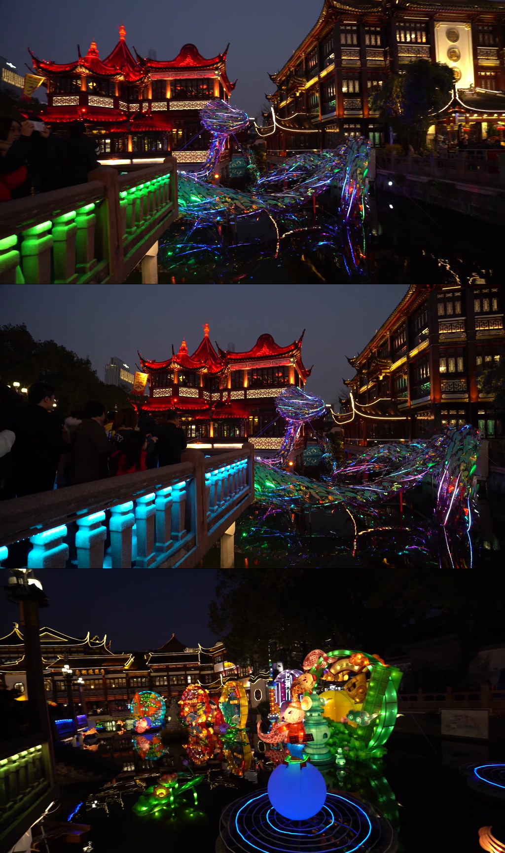 上海城隍庙九曲桥灯会夜景合集素材