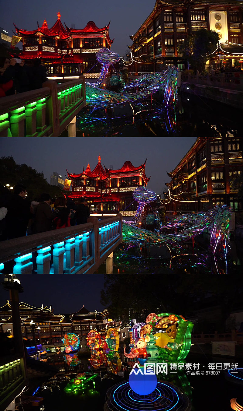 上海城隍庙九曲桥灯会夜景合集素材