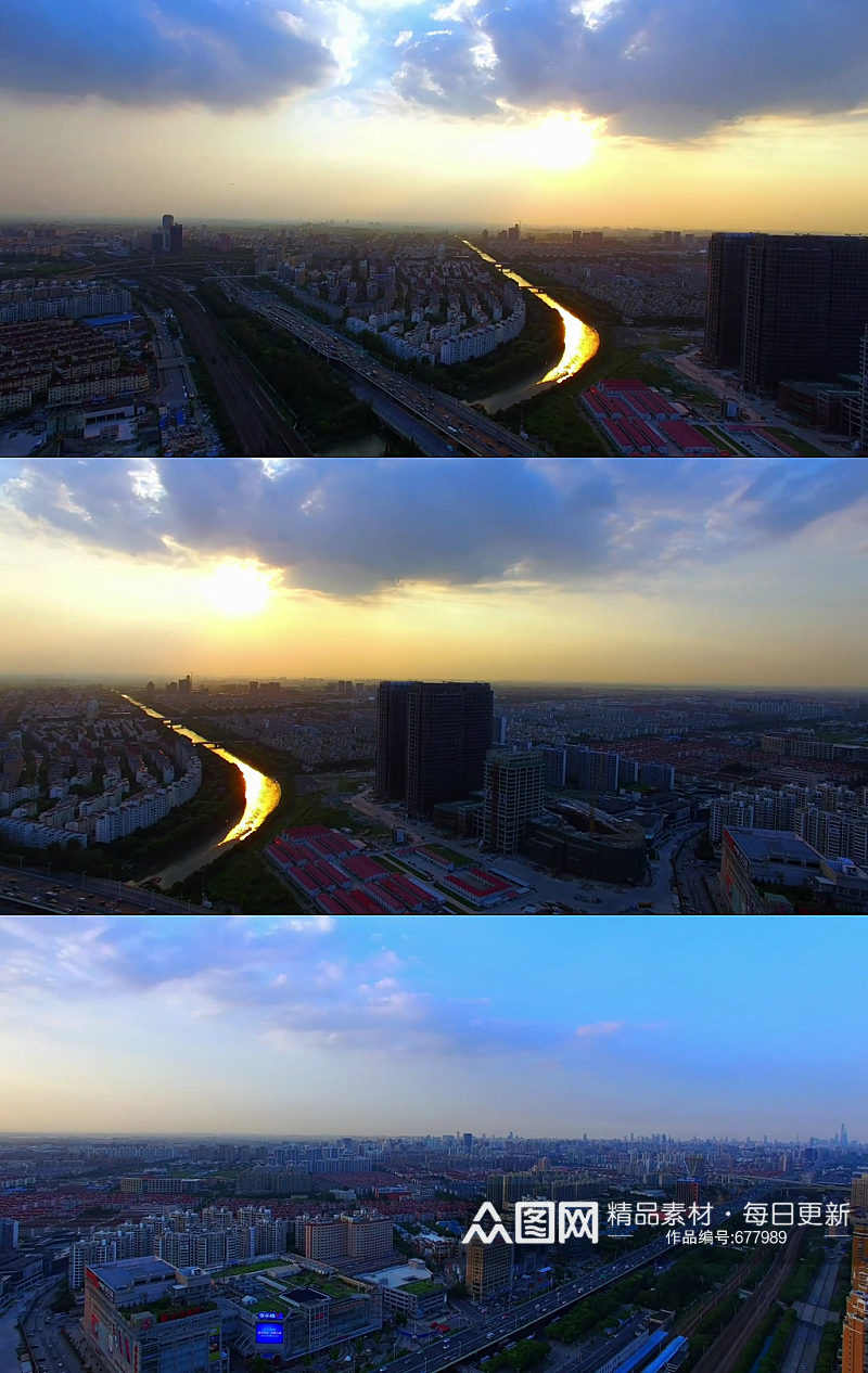 上海日出天际线航拍视频素材