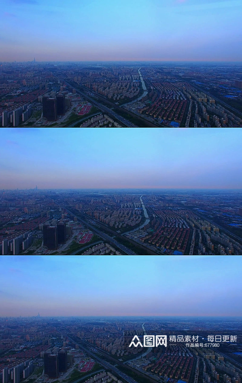 上海清晨城市天际线航拍视频素材