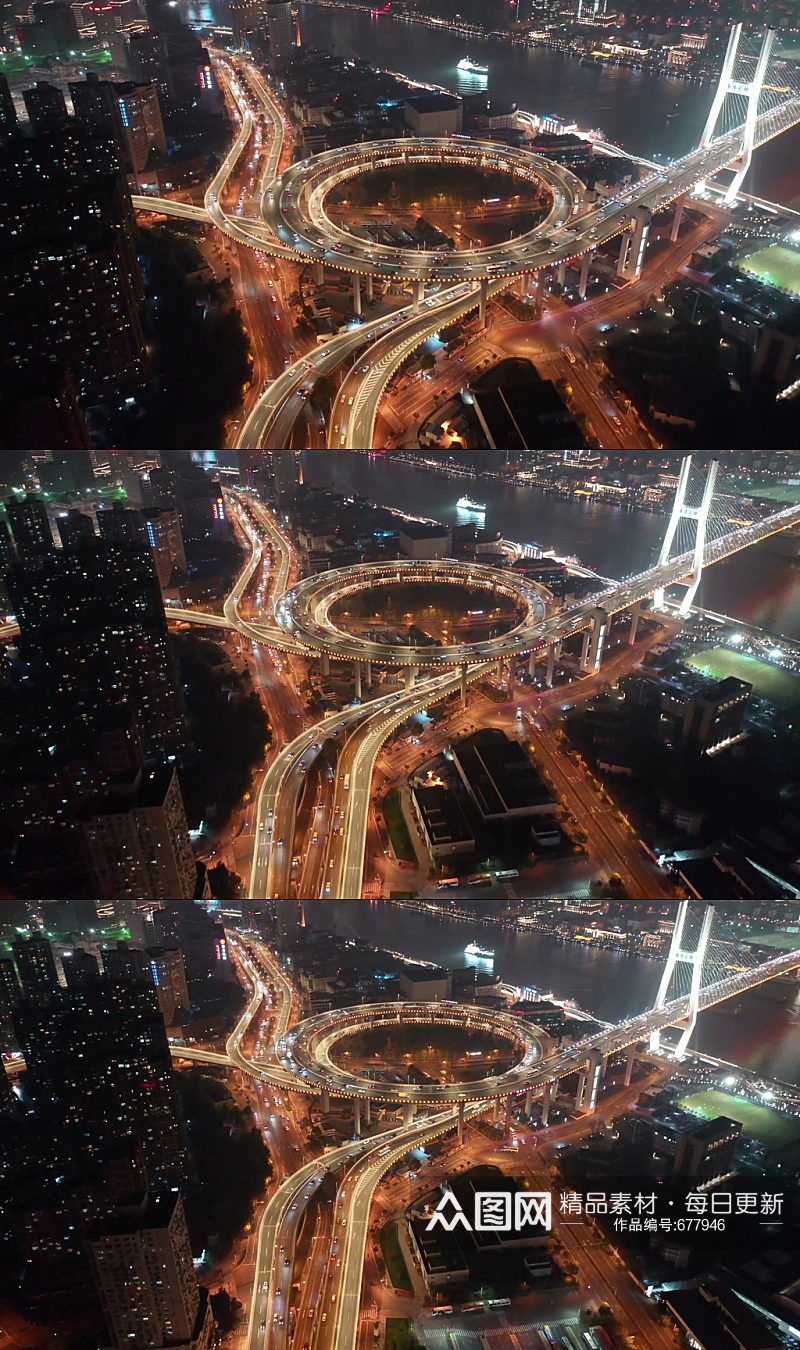 上海南浦大桥夜景航拍视频城市夜景素材