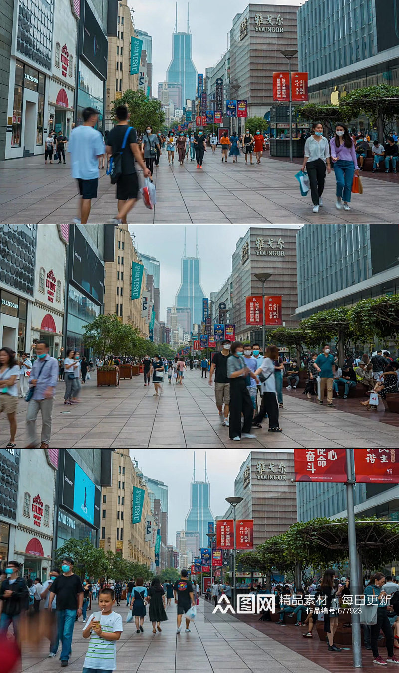 上海南京路步行街大范围延时素材