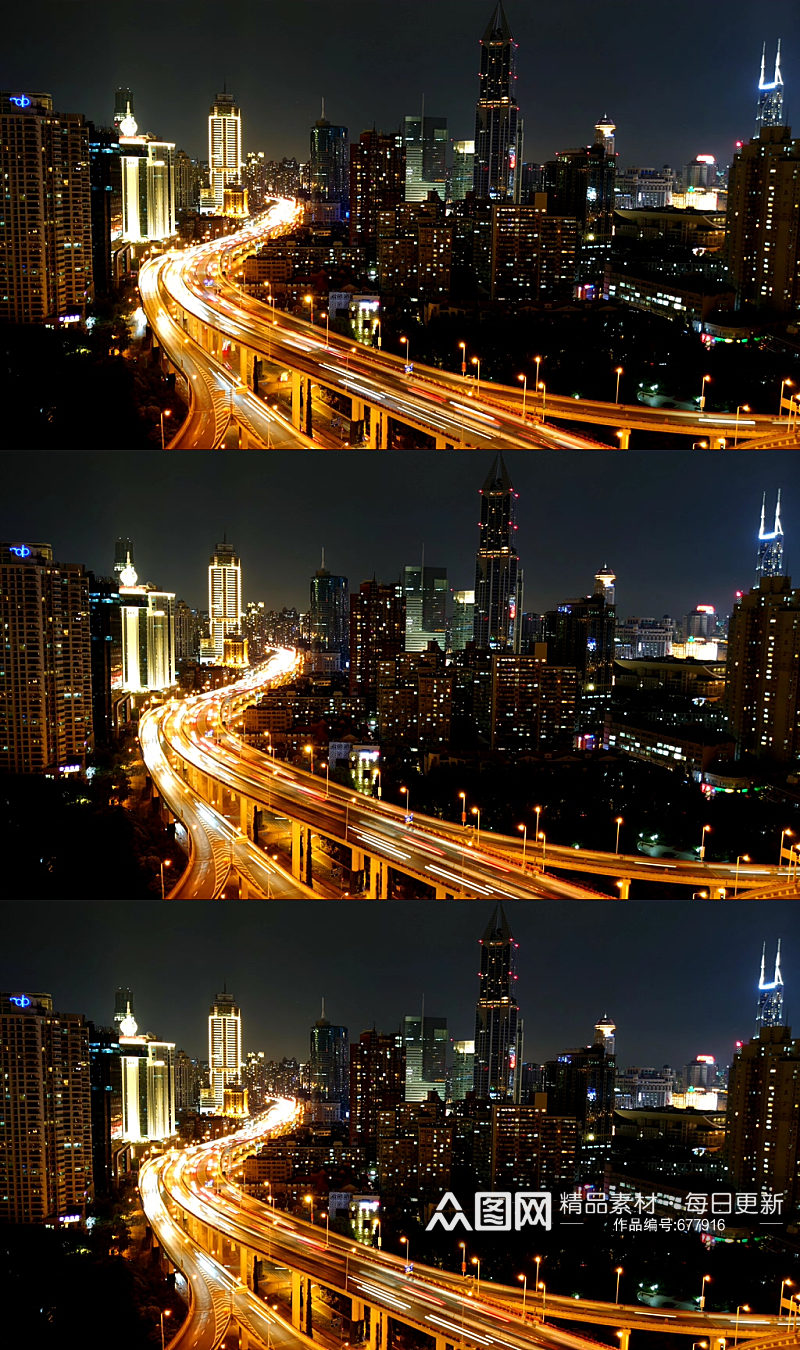 上海南北高架桥夜景车流延时城市夜景素材
