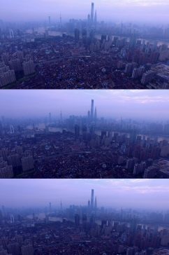 晨曦中的上海陆家嘴CBD航拍视频