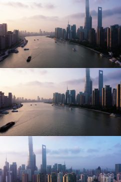 航拍上海北外滩黄昏视频