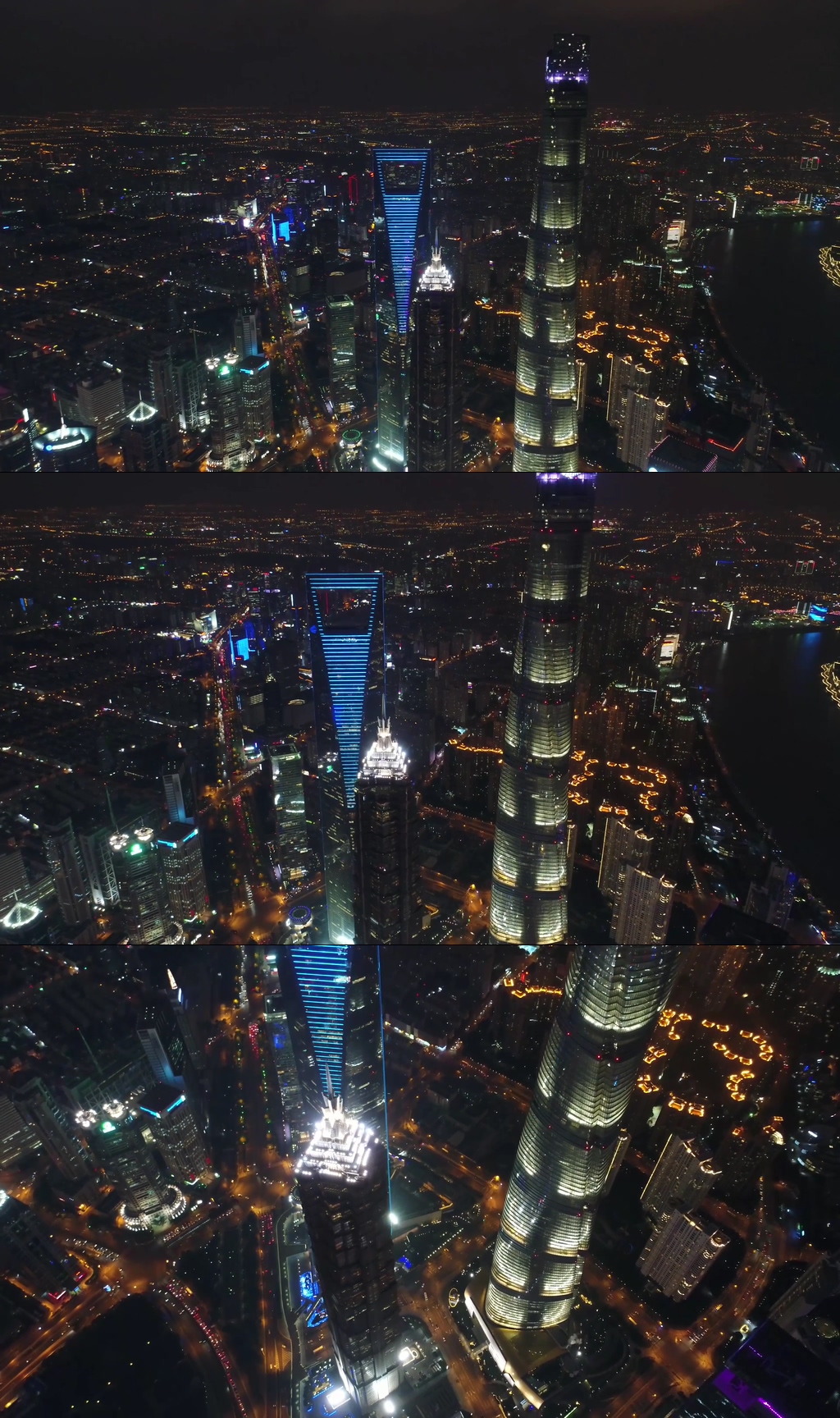 航拍外滩的各个建筑东方明珠上海中心素材