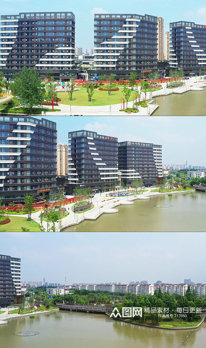 嘉定新城河岸绿化周边建筑视频素材