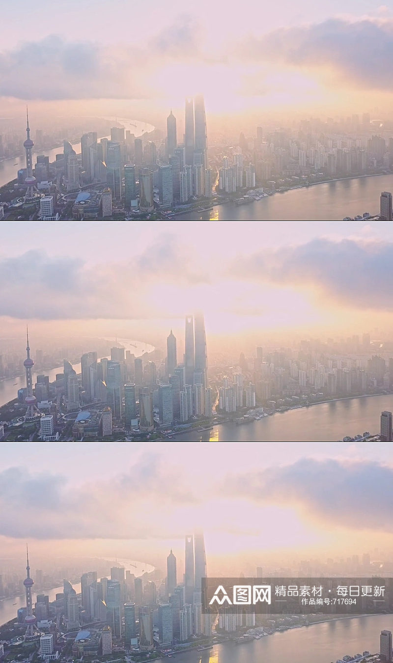 逆光晨雾日出上海航拍视频素材