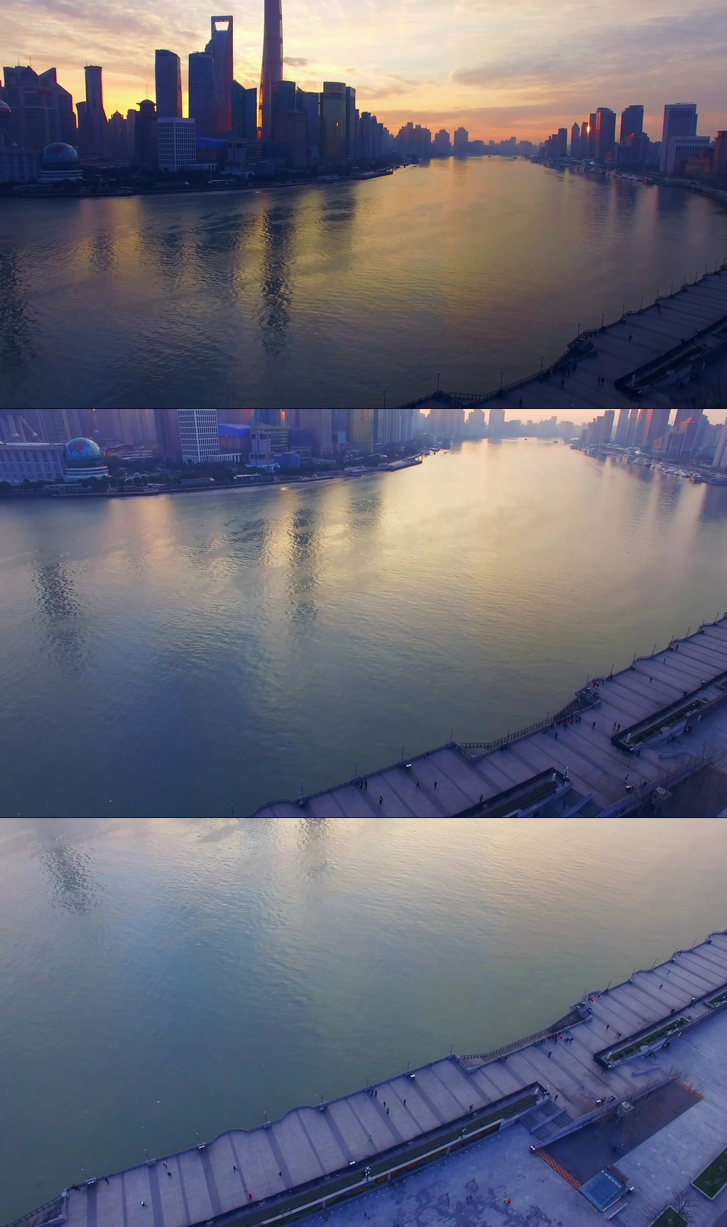 清晨金黄色日出下的上海陆家嘴黄浦江素材