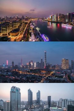 上海北外滩黄浦江畔从黄昏到亮灯