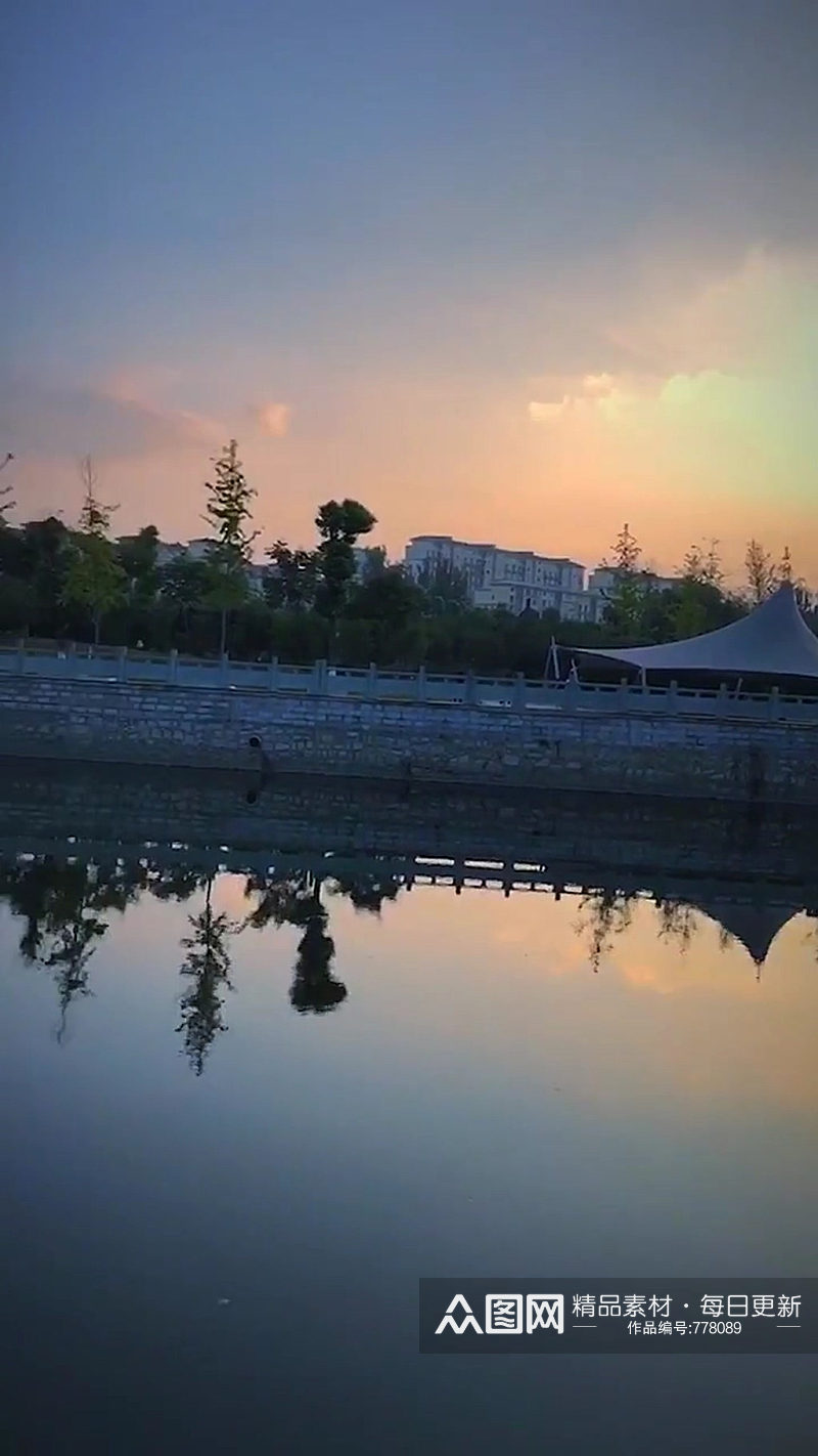 晚霞湖泊唯美大自然风光风景自媒体实拍素材
