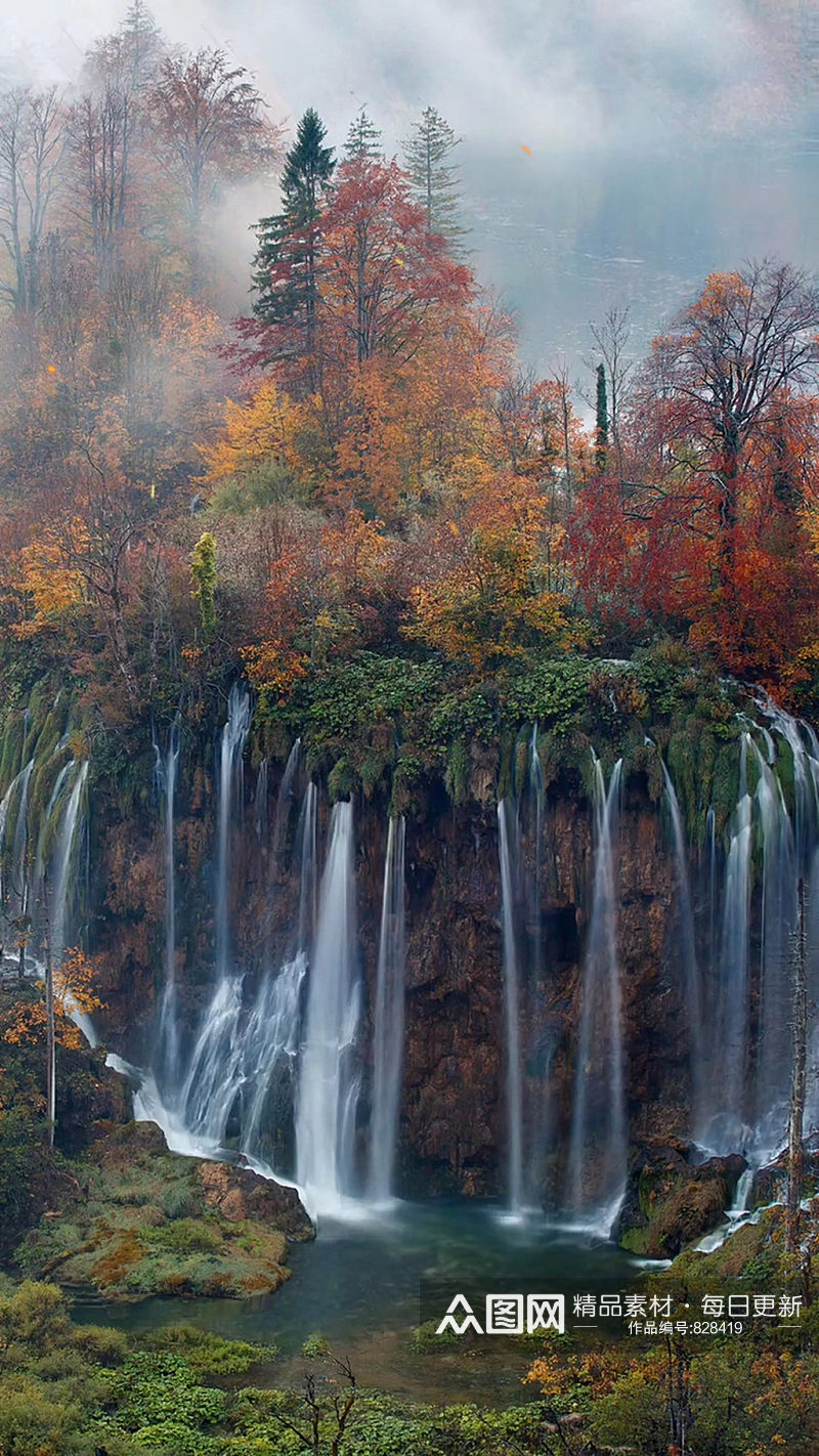 秋季枫叶瀑布乡村唯美自然风光实拍素材