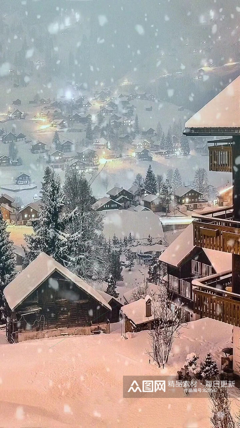 冬季雪景乡村唯美自然风光实拍素材