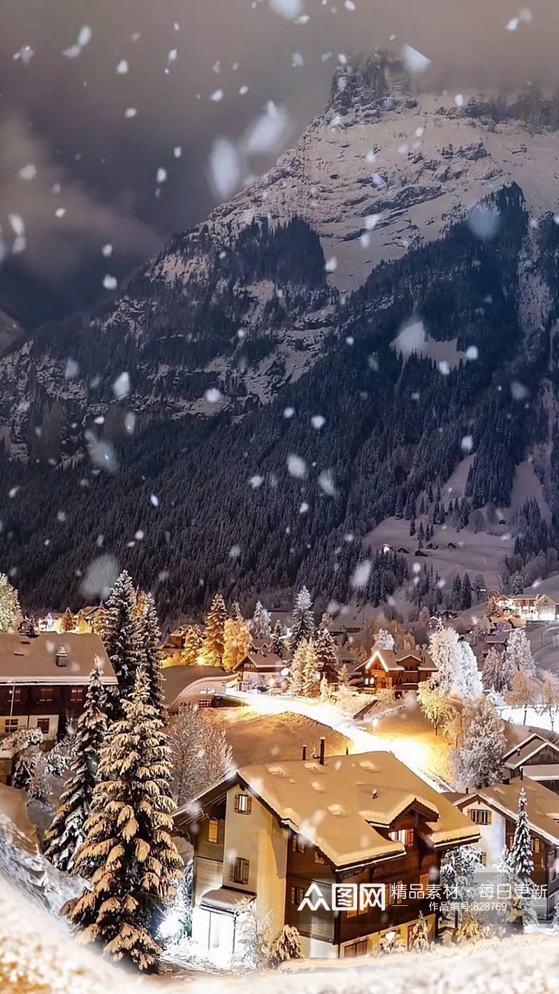 雪景乡村唯美自然风光实拍素材