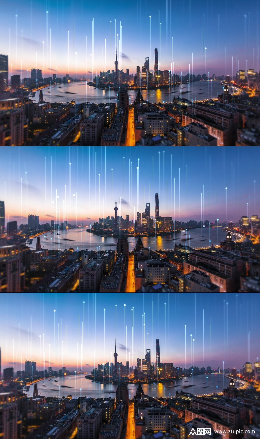 科技城市城市夜景粒子上升