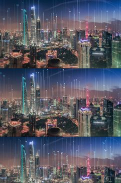 科技城市城市夜景粒子光束