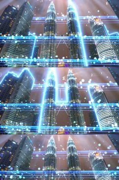 科技城市城市夜景光束粒子
