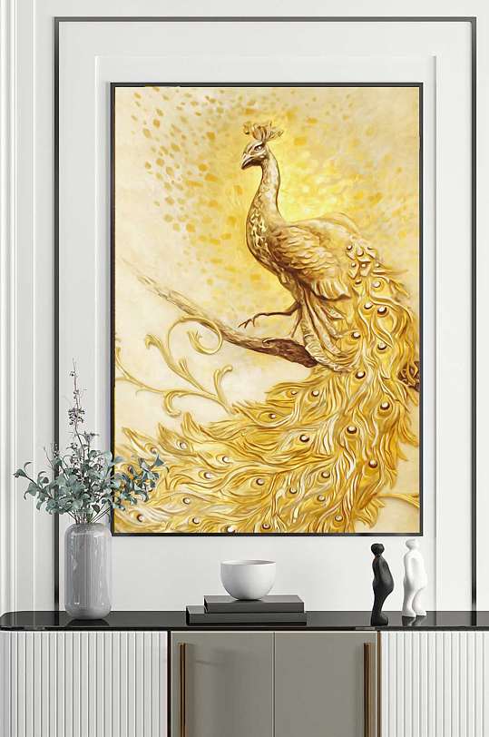 金色高贵孔雀装饰画