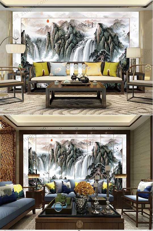 壮丽山河旭日东升背景墙 大气山河图-众图网