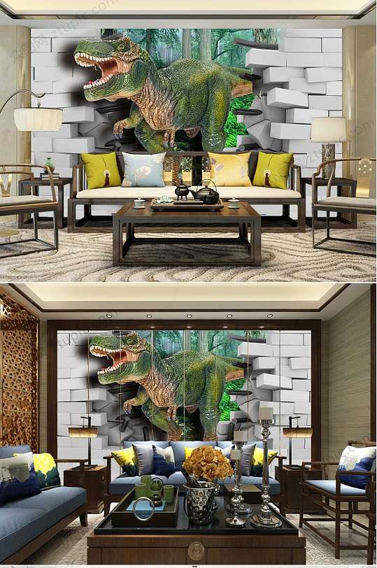 墙砖梦幻恐龙卡通背景墙-众图网