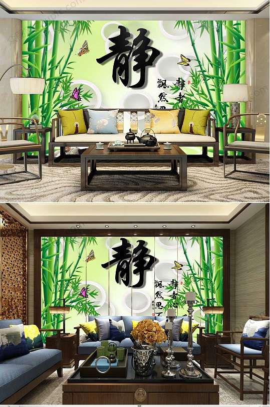 绿色竹子大厅背景墙-众图网