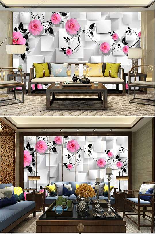 牡丹花花开富贵装修背景墙