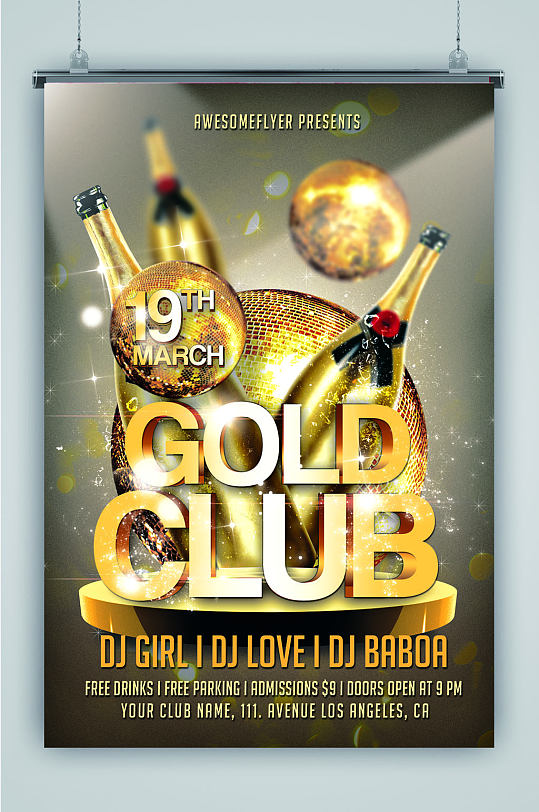 欧美炫酷会所夜店海报设计单页模板