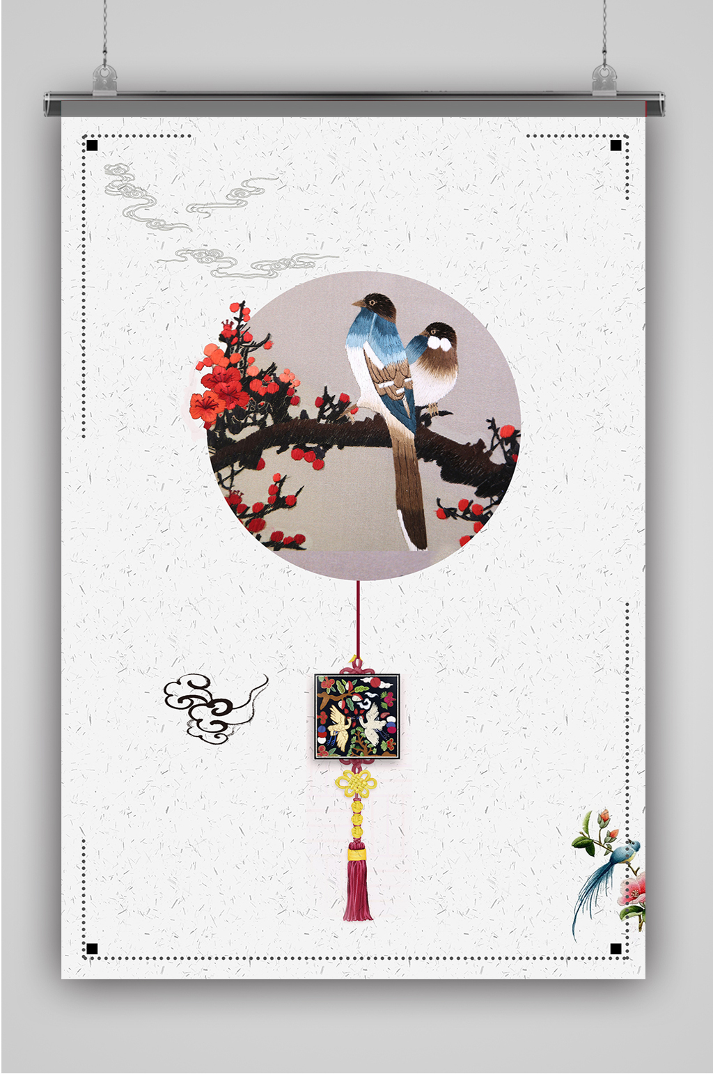 中式唯美刺绣海报素材