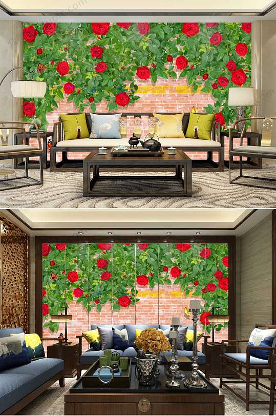 蔷薇满墙花卉背景墙