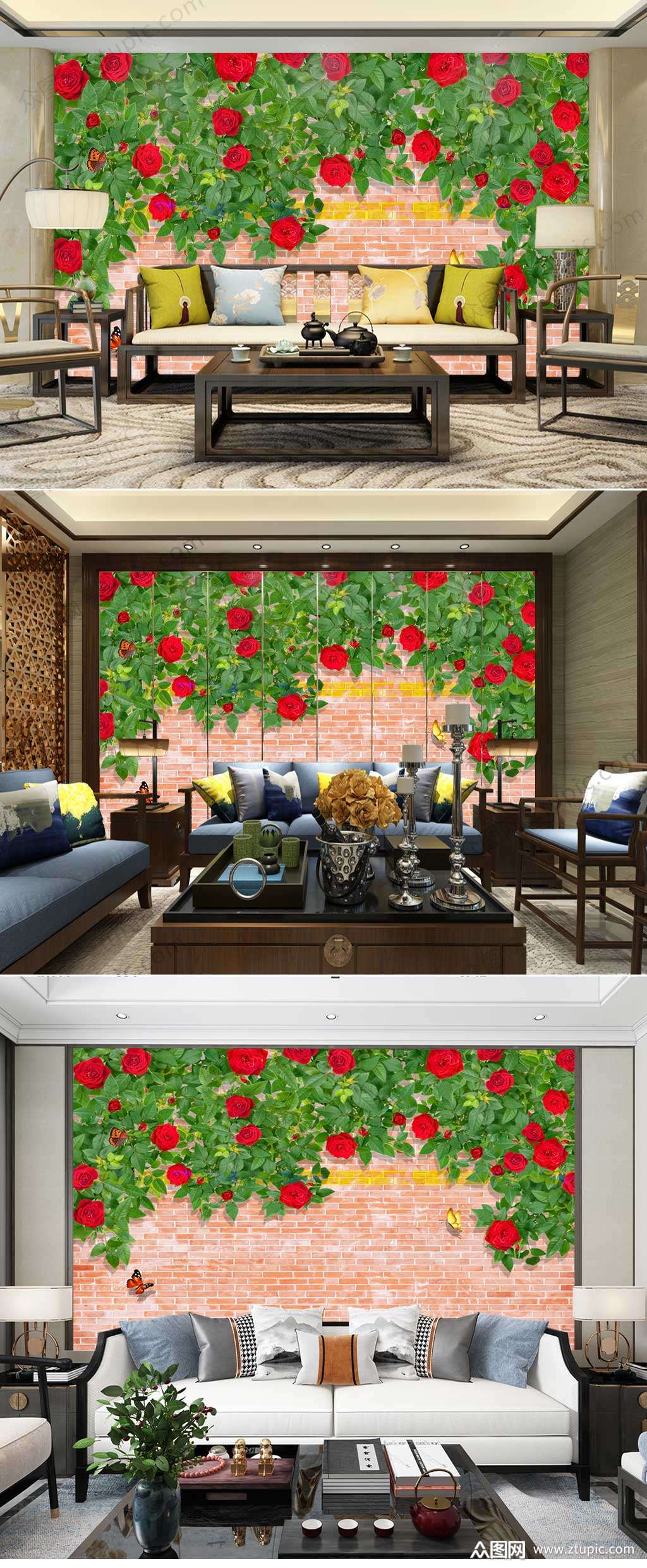 蔷薇满墙花卉背景墙素材