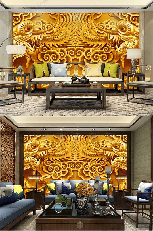 大气壮观麒麟玉雕背景墙