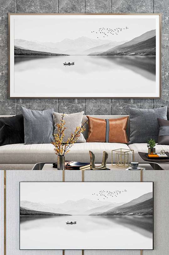 黑白线条画抽象山水-众图网