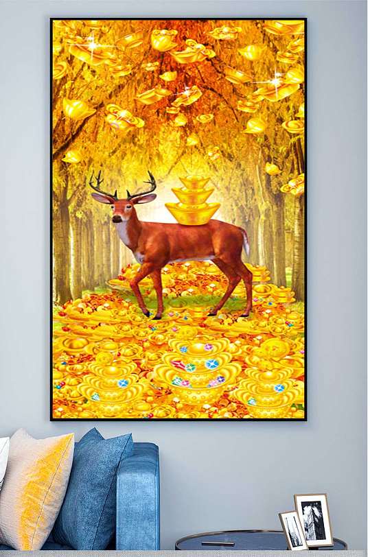 麋鹿招财进宝装饰画