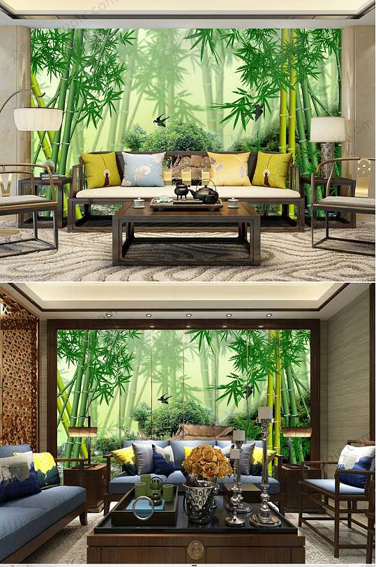 竹林清新简约背景墙-众图网