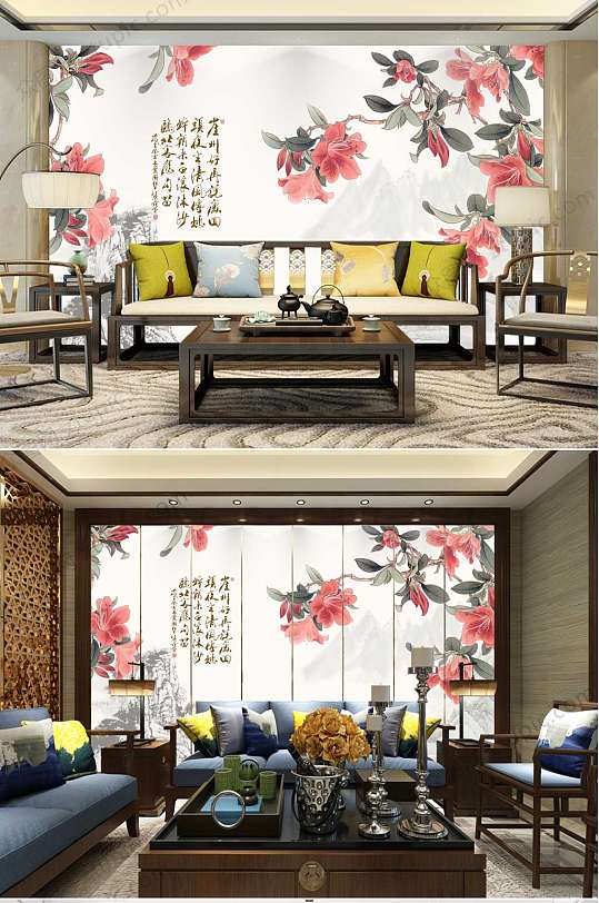 中国风牡丹花背景墙-众图网