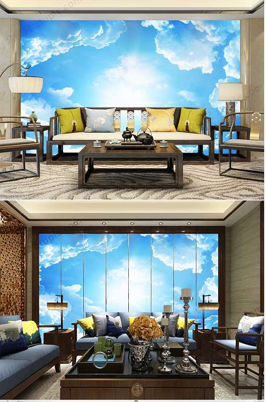 唯美蓝天白云背景墙-众图网