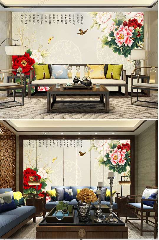 富贵花开中国风背景墙-众图网