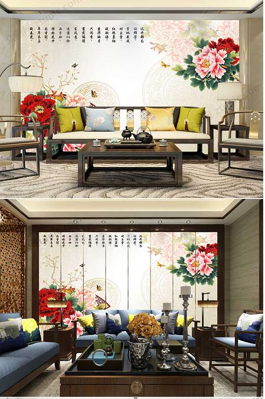 花开富贵牡丹花背景墙-众图网