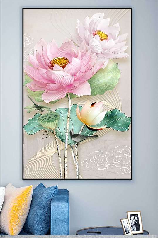 出水芙蓉荷花装饰画