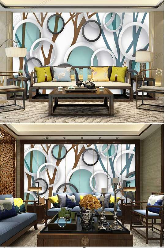 手绘树枝电视背景墙