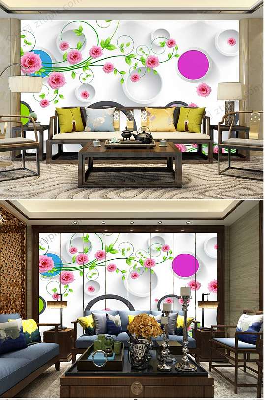 3d时尚简约花卉背景墙